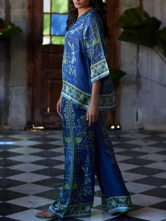 Marine Plant Pattern Blue Print Set