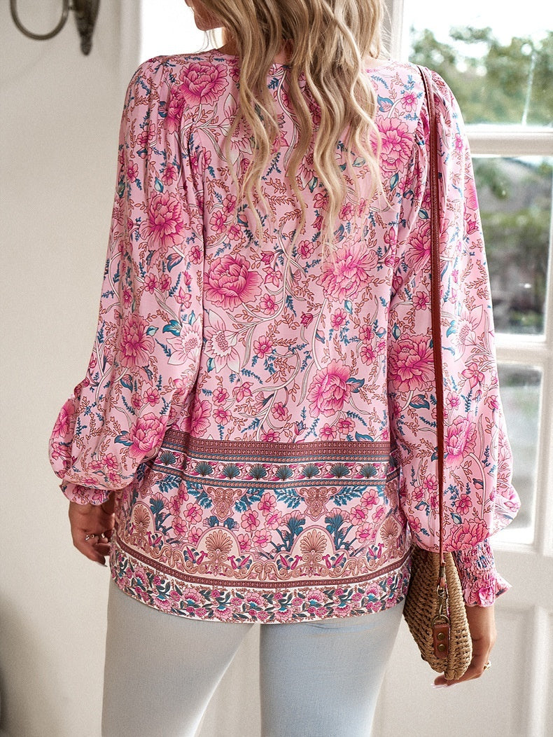 Florida - Boho floral blouse with long sleeves