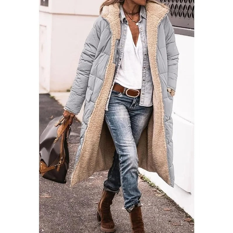 Zoe - Comfortable Warm Fleece Long Hooded Puffer Jacket