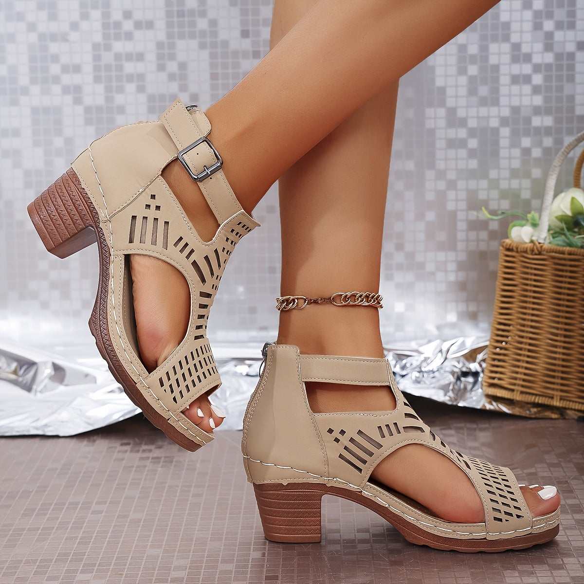 Nova Cutout Block Heel Sandals