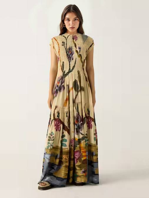 Poco Pleated Print Maxi Dress