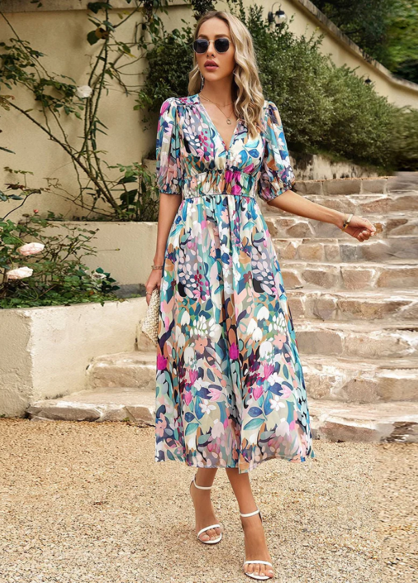 Merlin | Flattering Floral Midi Dress