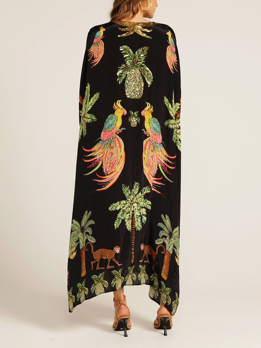 Destiny Drop Shoulder Sleeve Coconut Tree Printed Dress