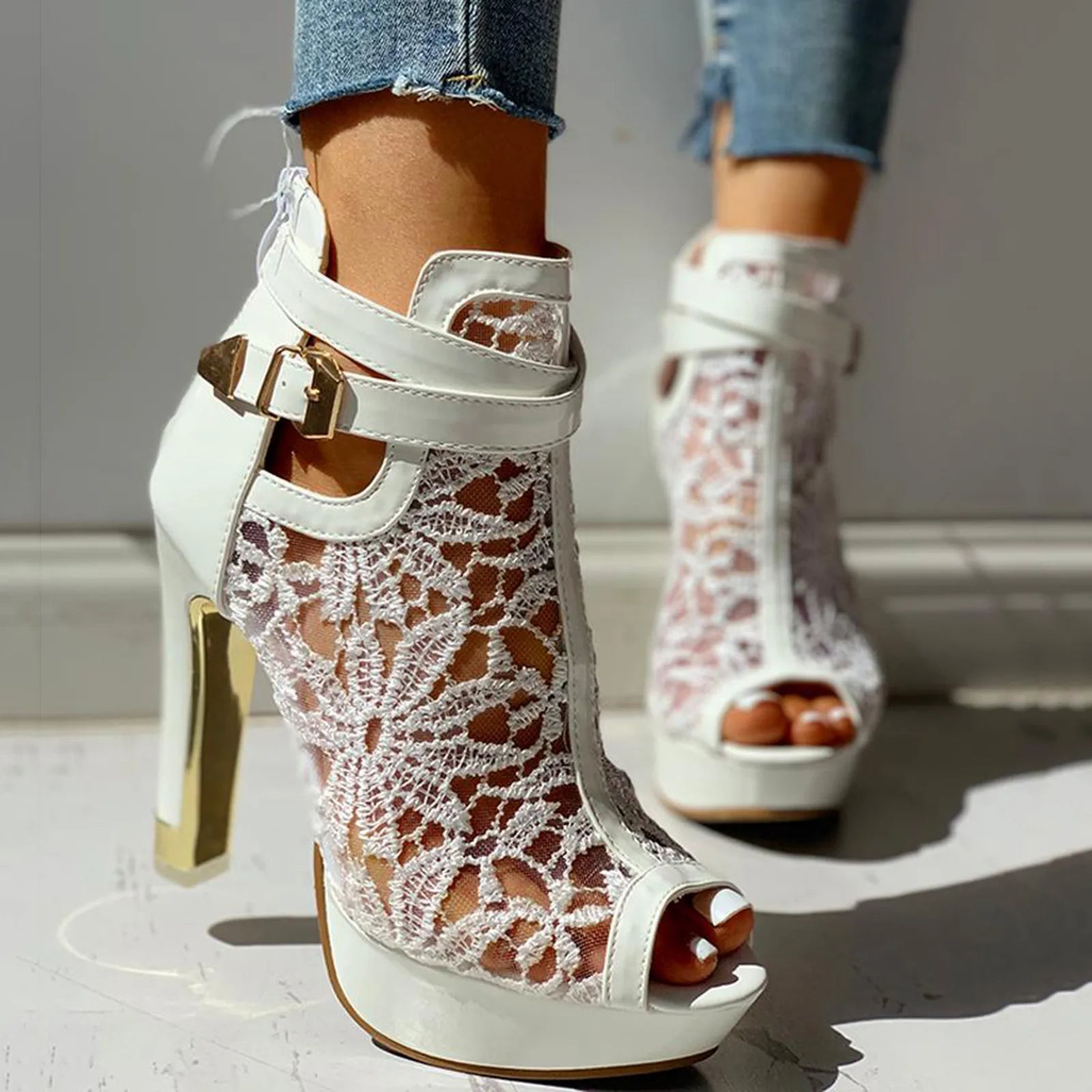 Estelle Mesh Bloom Heels
