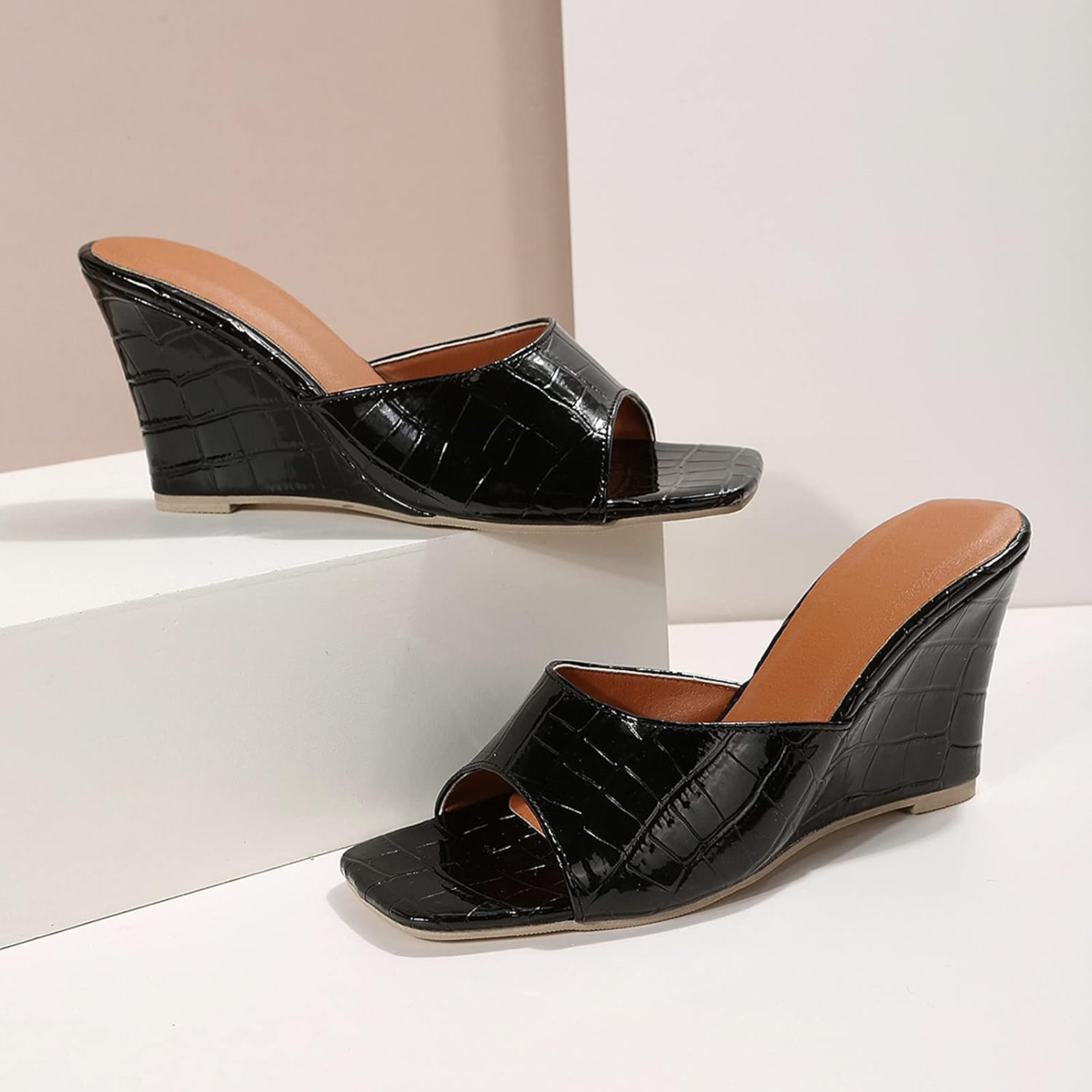 Monroe Faux Snake Leather Wedges