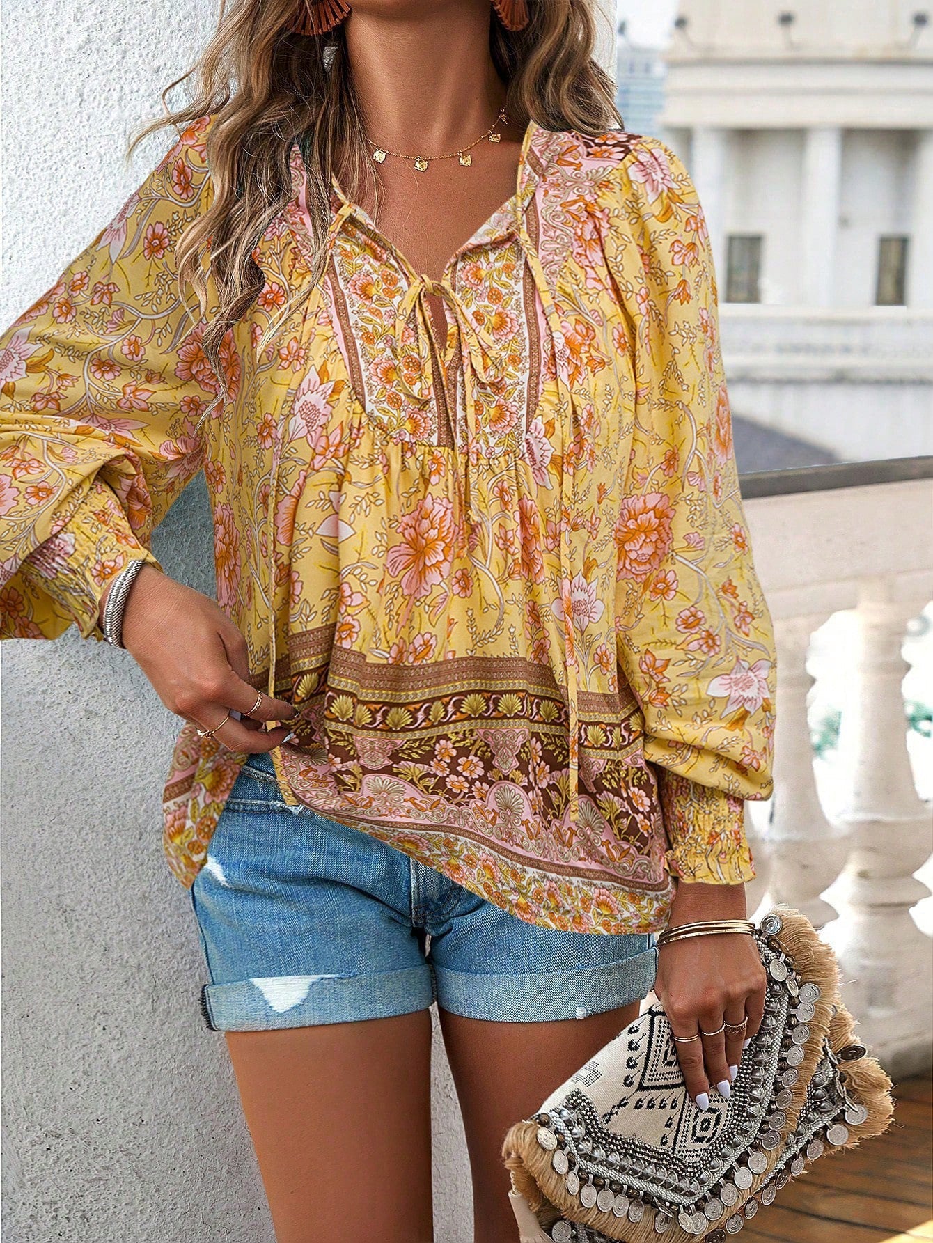 Florida - Boho floral blouse with long sleeves