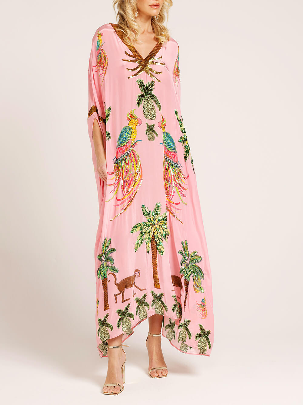 Destiny Drop Shoulder Sleeve Coconut Tree Printed Dress