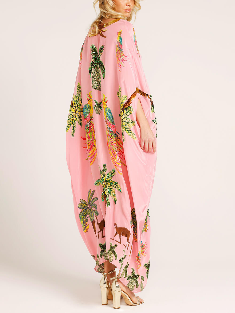 Destiny Drop Shoulder Sleeve Coconut Tree Printed Dress
