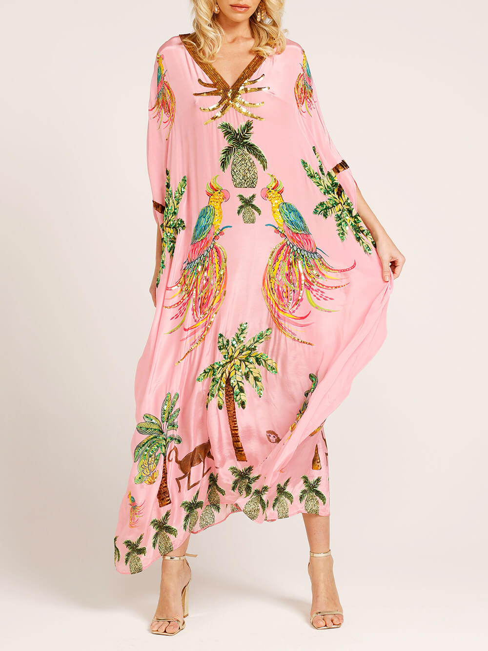 Destiny Drop Shoulder Sleeve Coconut Tree Printed Dress