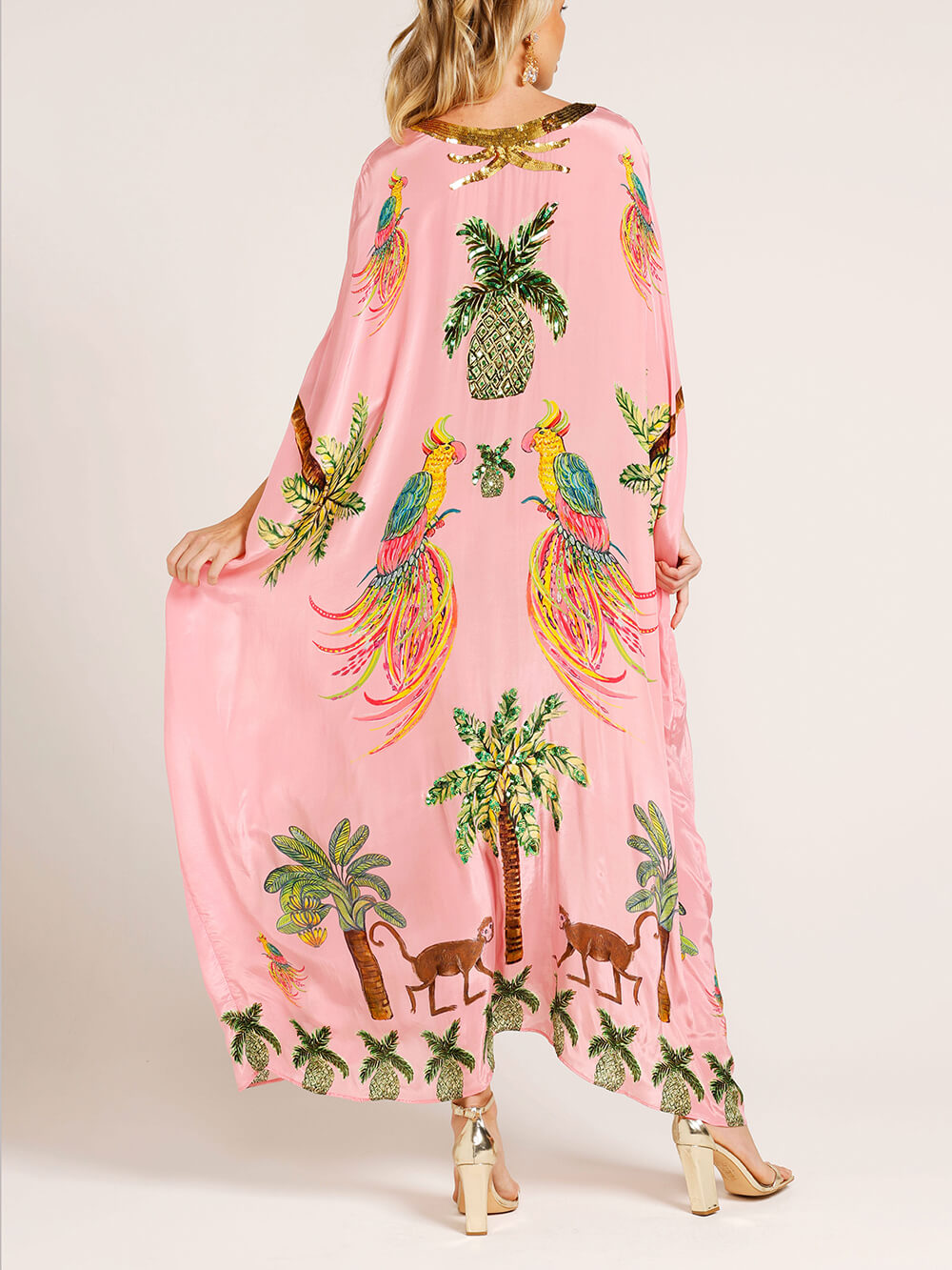 Destiny Drop Shoulder Sleeve Coconut Tree Printed Dress
