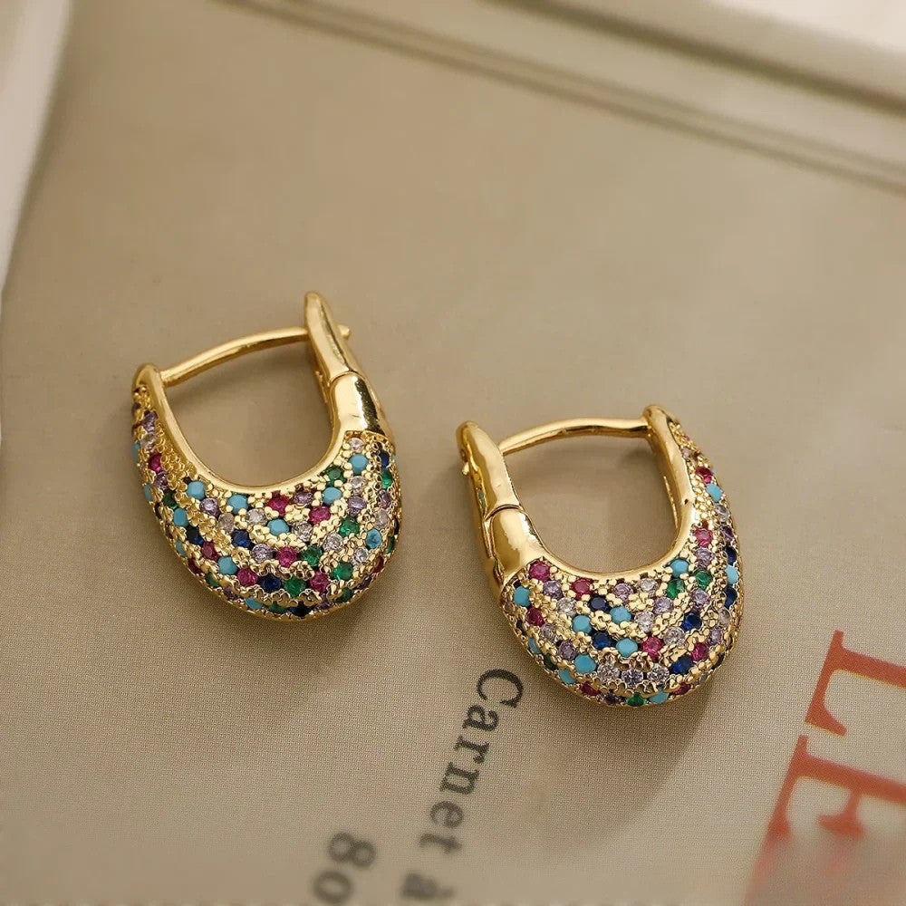 Stylish, Colorful Crystal Earrings in Inlay Design