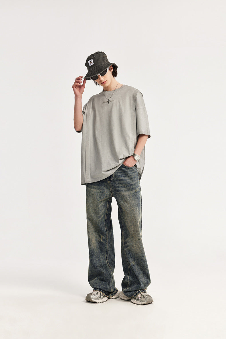 Wide Jeans - Retro Comfort & Distressed Style