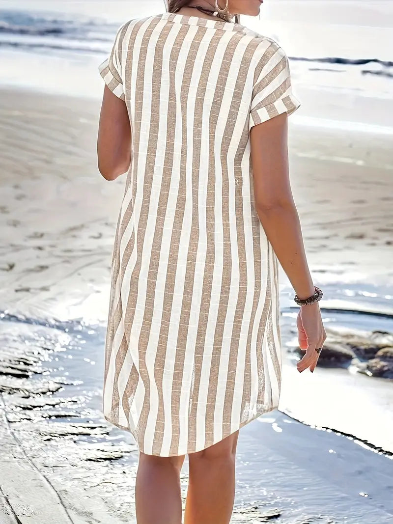 Soline | Striped Linen-Look Button Dress
