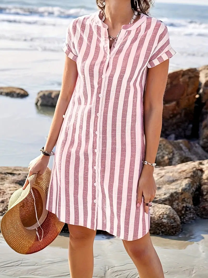 Soline | Striped Linen-Look Button Dress