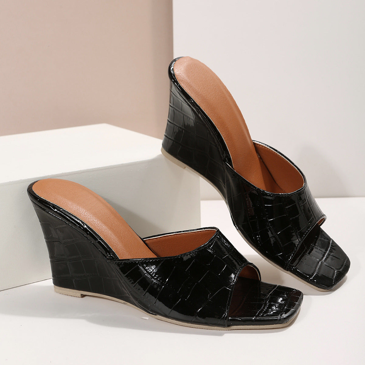 Monroe Faux Snake Leather Wedges
