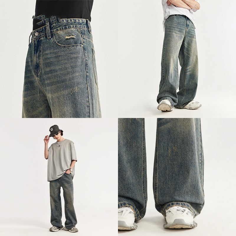 Wide Jeans - Retro Comfort & Distressed Style