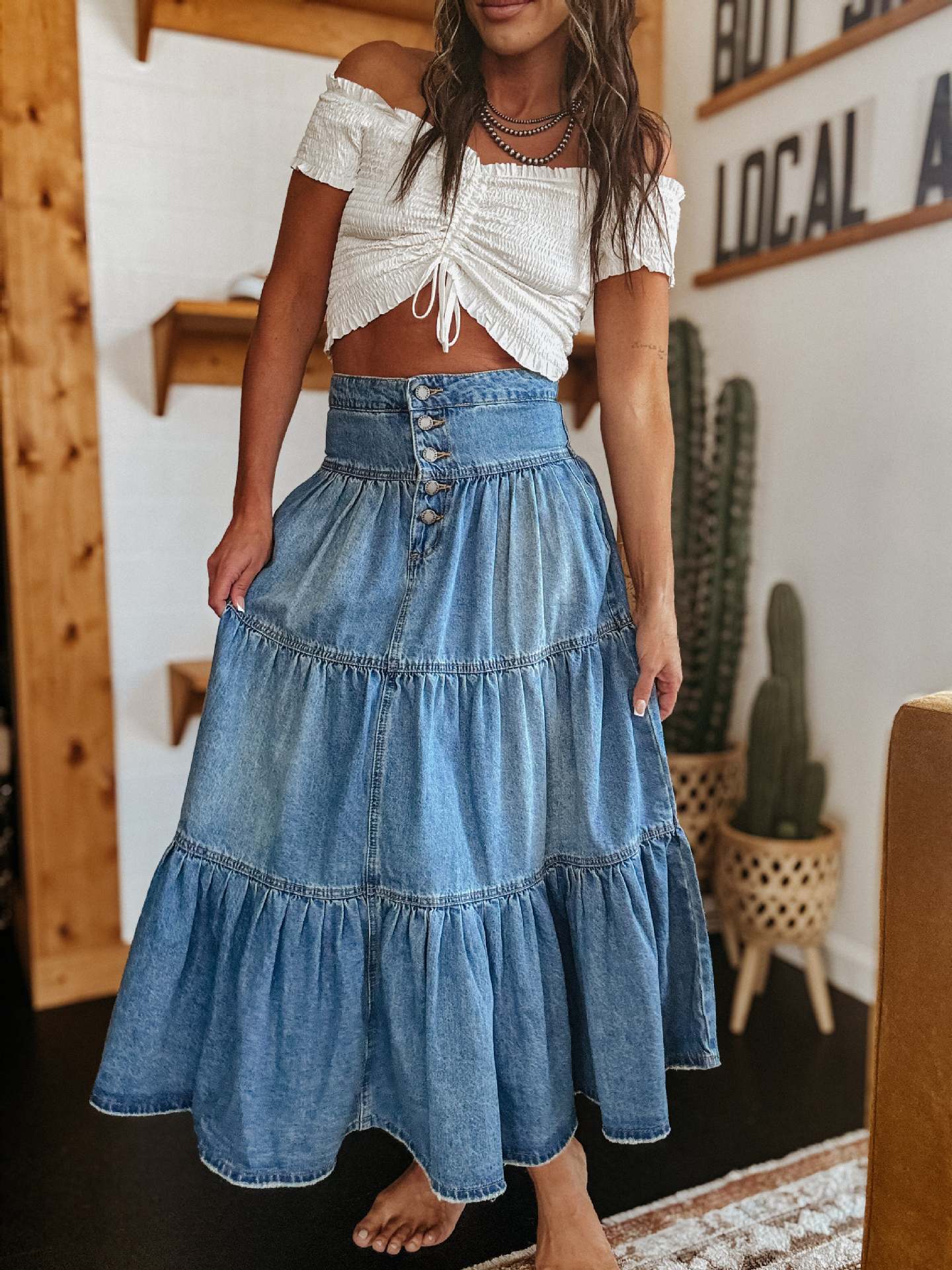 Destiny Denim Midi Skirt