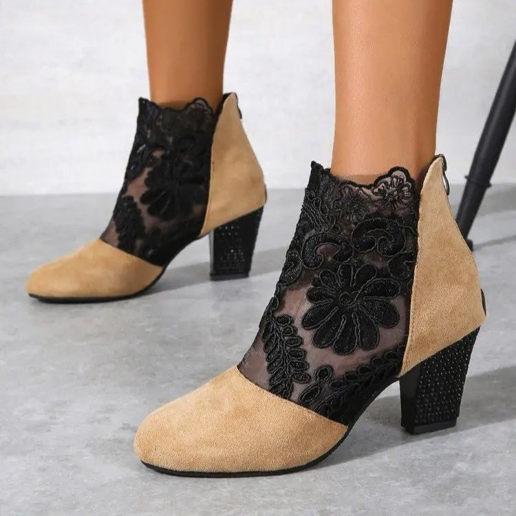 Heloise | Elegant Lacy High Heels Mesh Boots