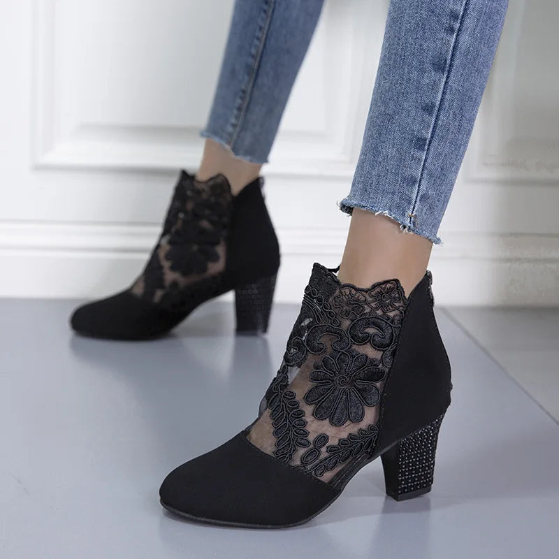 Heloise | Elegant Lacy High Heels Mesh Boots