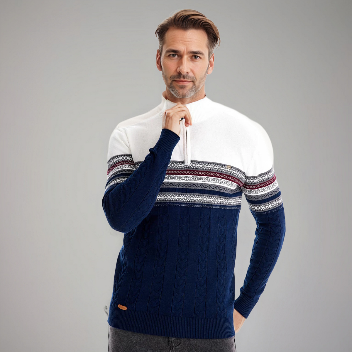 Harry - Stylish Fair Isle Half Zip Sweater