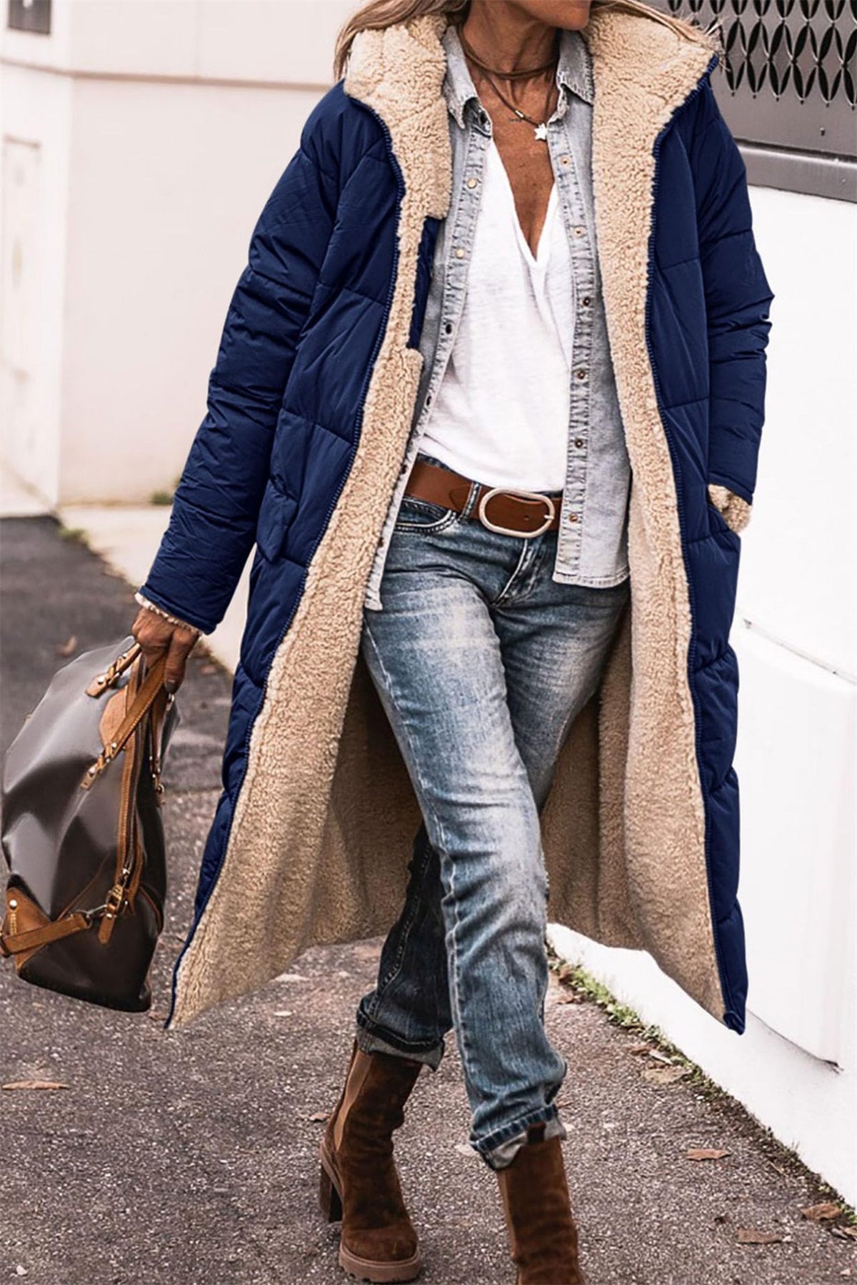 Zoe - Comfortable Warm Fleece Long Hooded Puffer Jacket