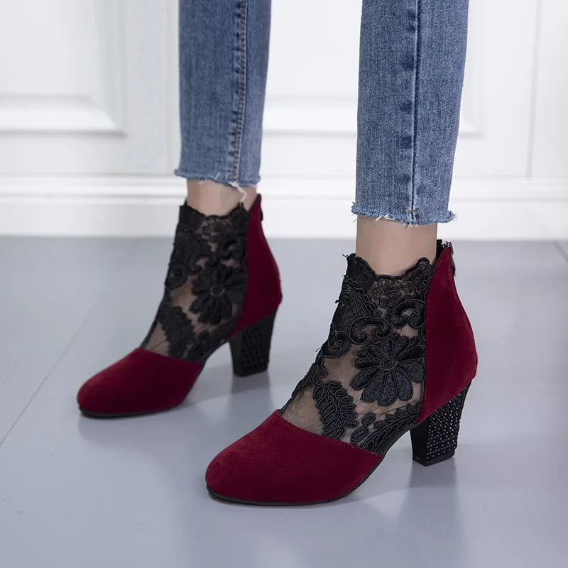 Heloise | Elegant Lacy High Heels Mesh Boots