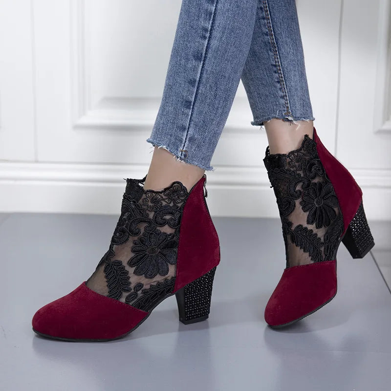 Heloise | Elegant Lacy High Heels Mesh Boots