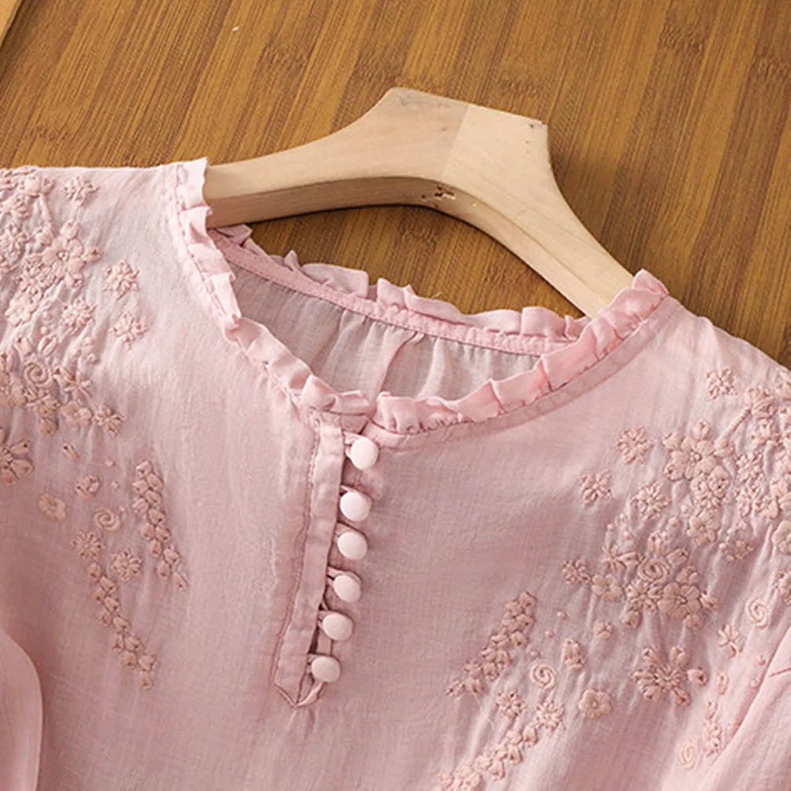 Susan| Embroidered Button-Front Blouse