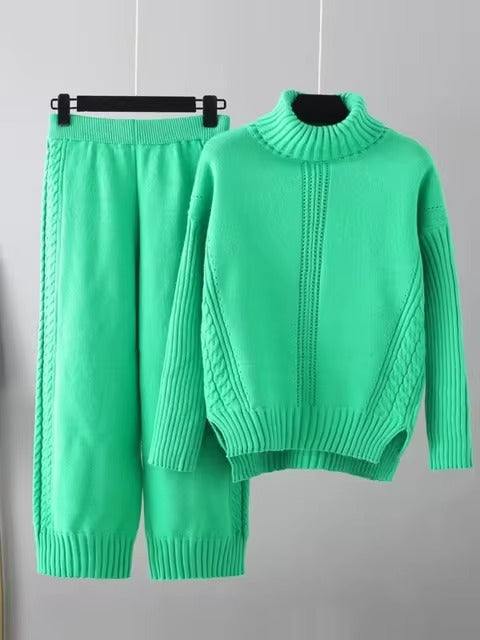 Illia - Stylish High-neck Pullover Sweater with Loose Pants Set