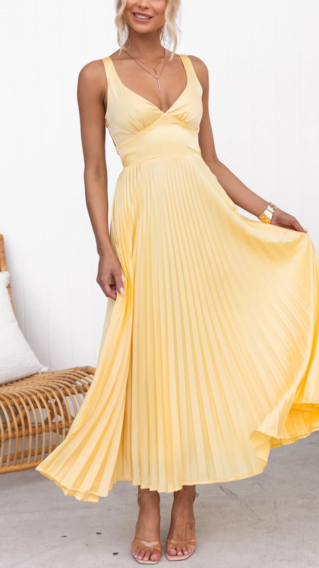 Lucy Pleated V-Neck Maxi Dress