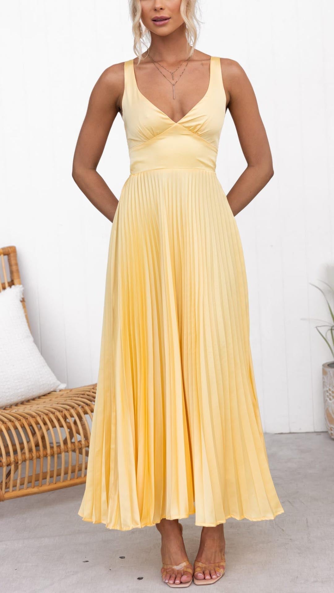 Lucy Pleated V-Neck Maxi Dress