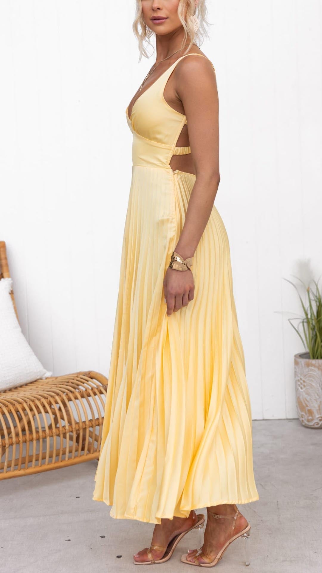 Lucy Pleated V-Neck Maxi Dress