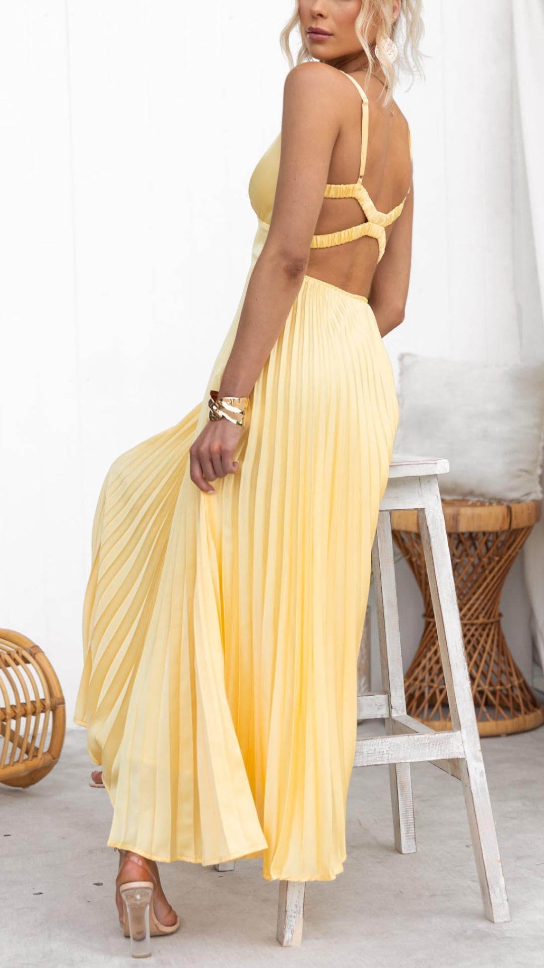 Lucy Pleated V-Neck Maxi Dress