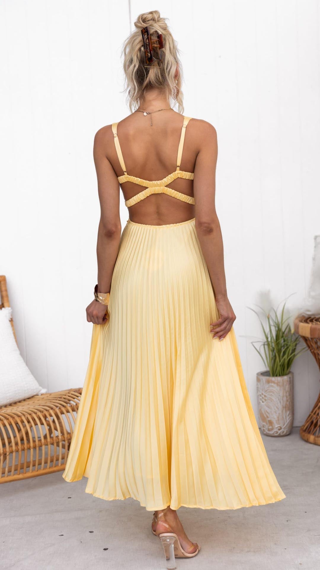 Lucy Pleated V-Neck Maxi Dress