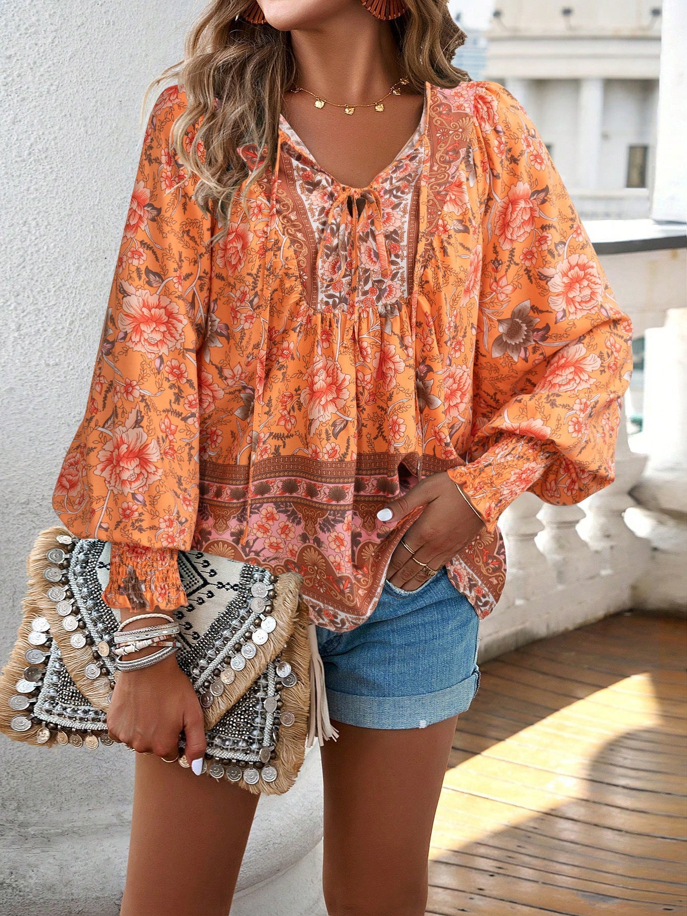 Florida - Boho floral blouse with long sleeves