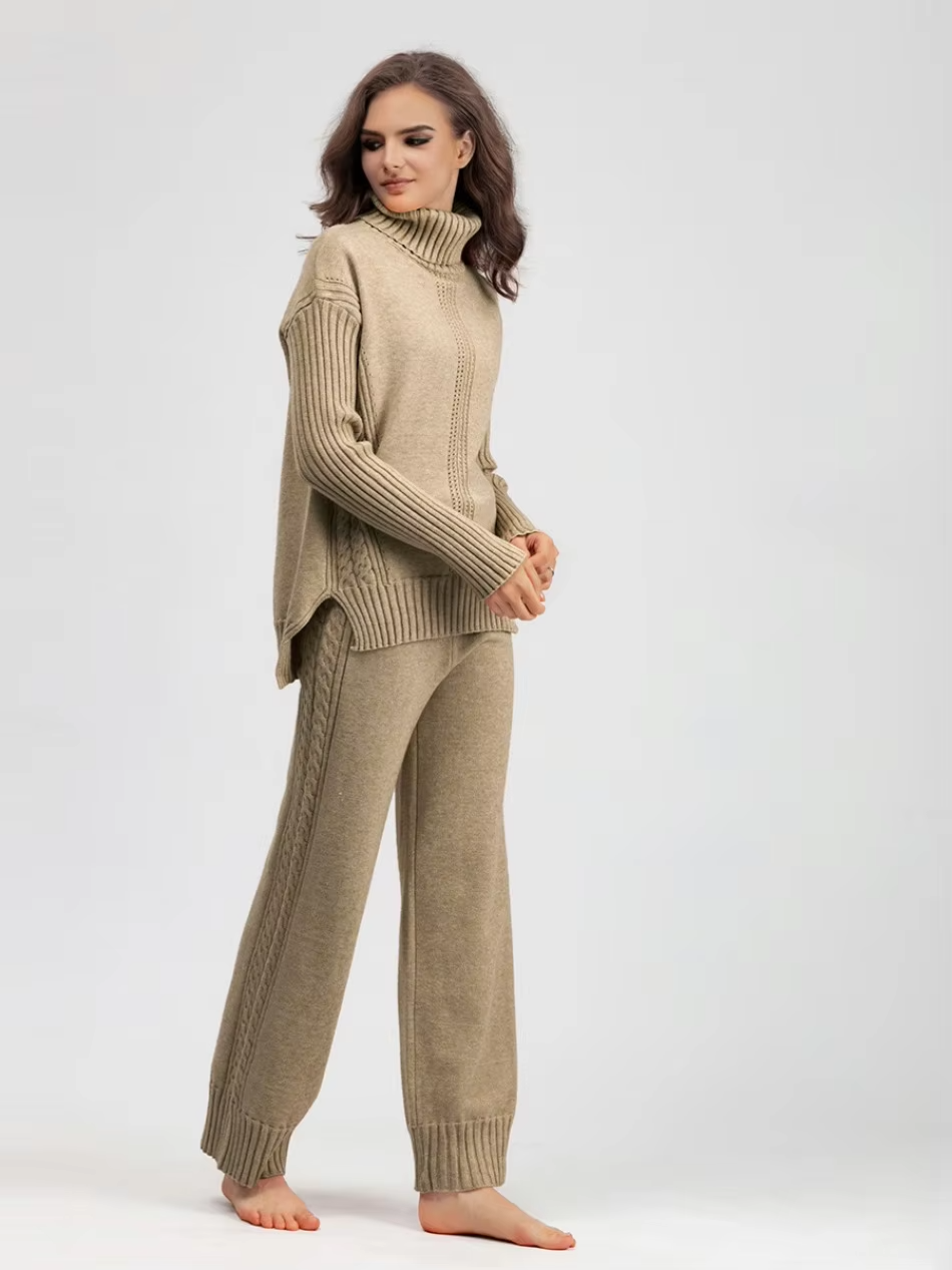 Illia - Stylish High-neck Pullover Sweater with Loose Pants Set