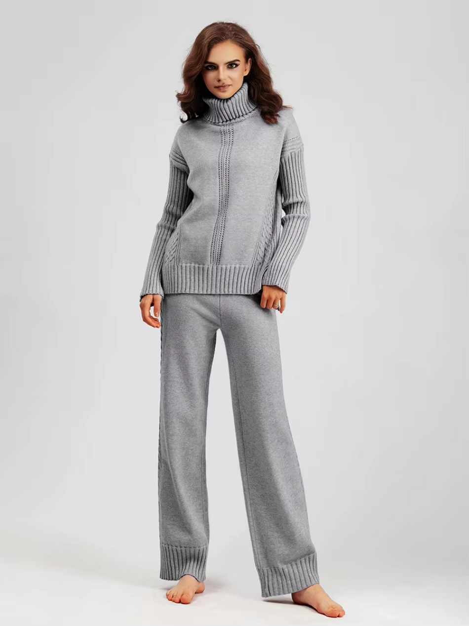 Illia - Stylish High-neck Pullover Sweater with Loose Pants Set