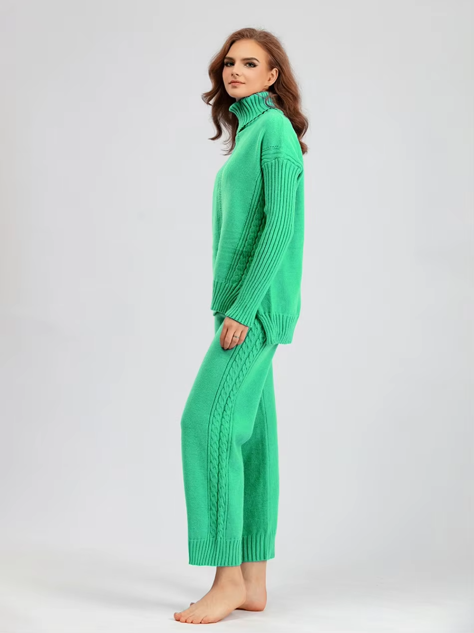 Illia - Stylish High-neck Pullover Sweater with Loose Pants Set