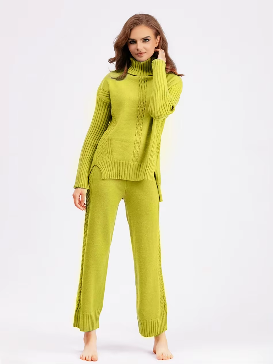 Illia - Stylish High-neck Pullover Sweater with Loose Pants Set