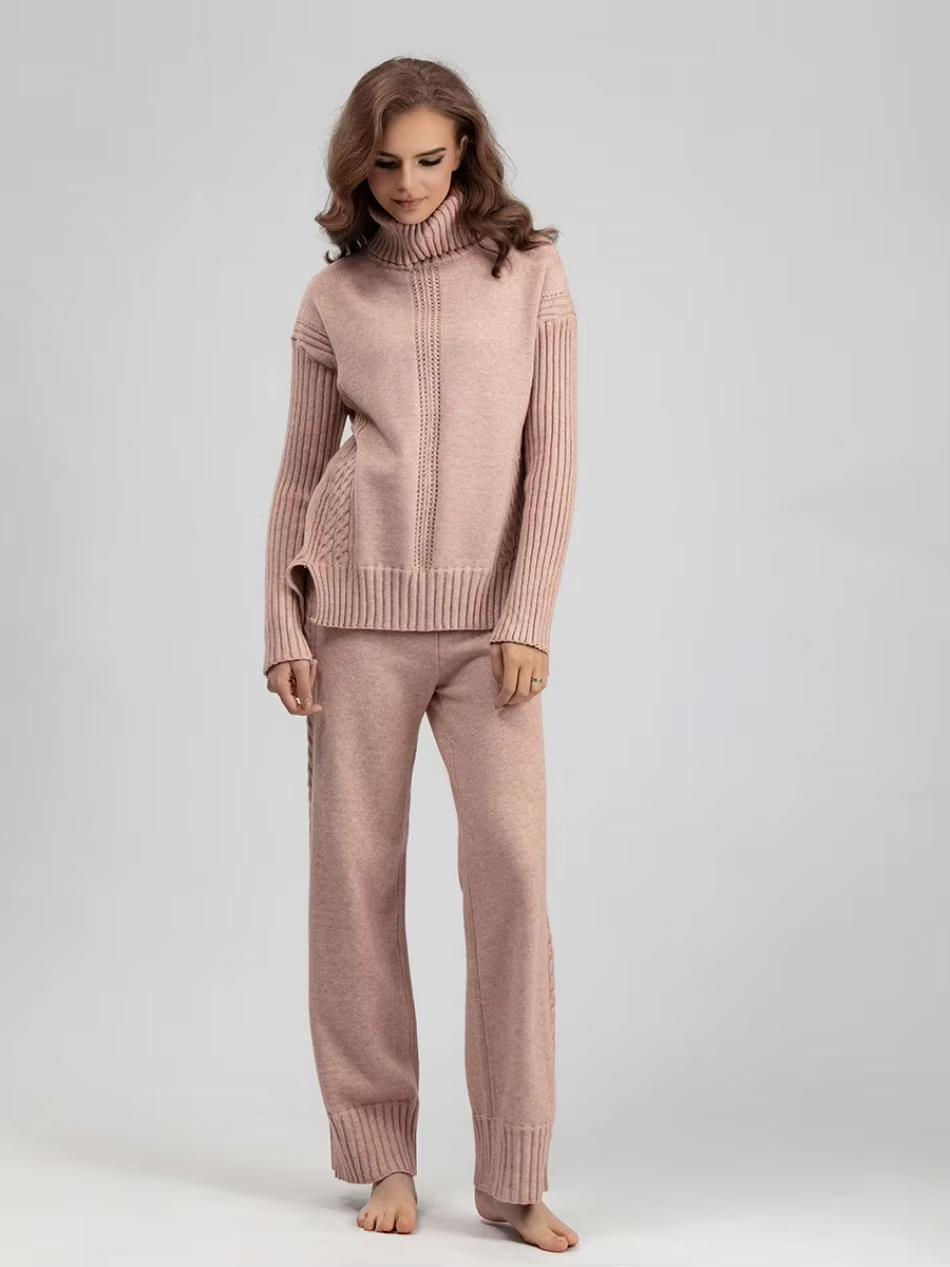 Illia - Stylish High-neck Pullover Sweater with Loose Pants Set