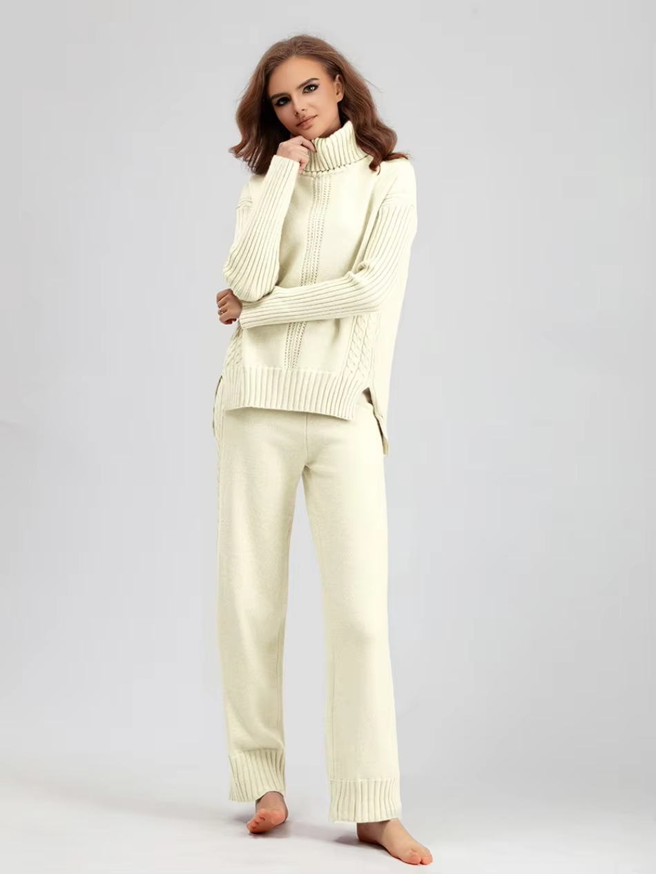 Illia - Stylish High-neck Pullover Sweater with Loose Pants Set