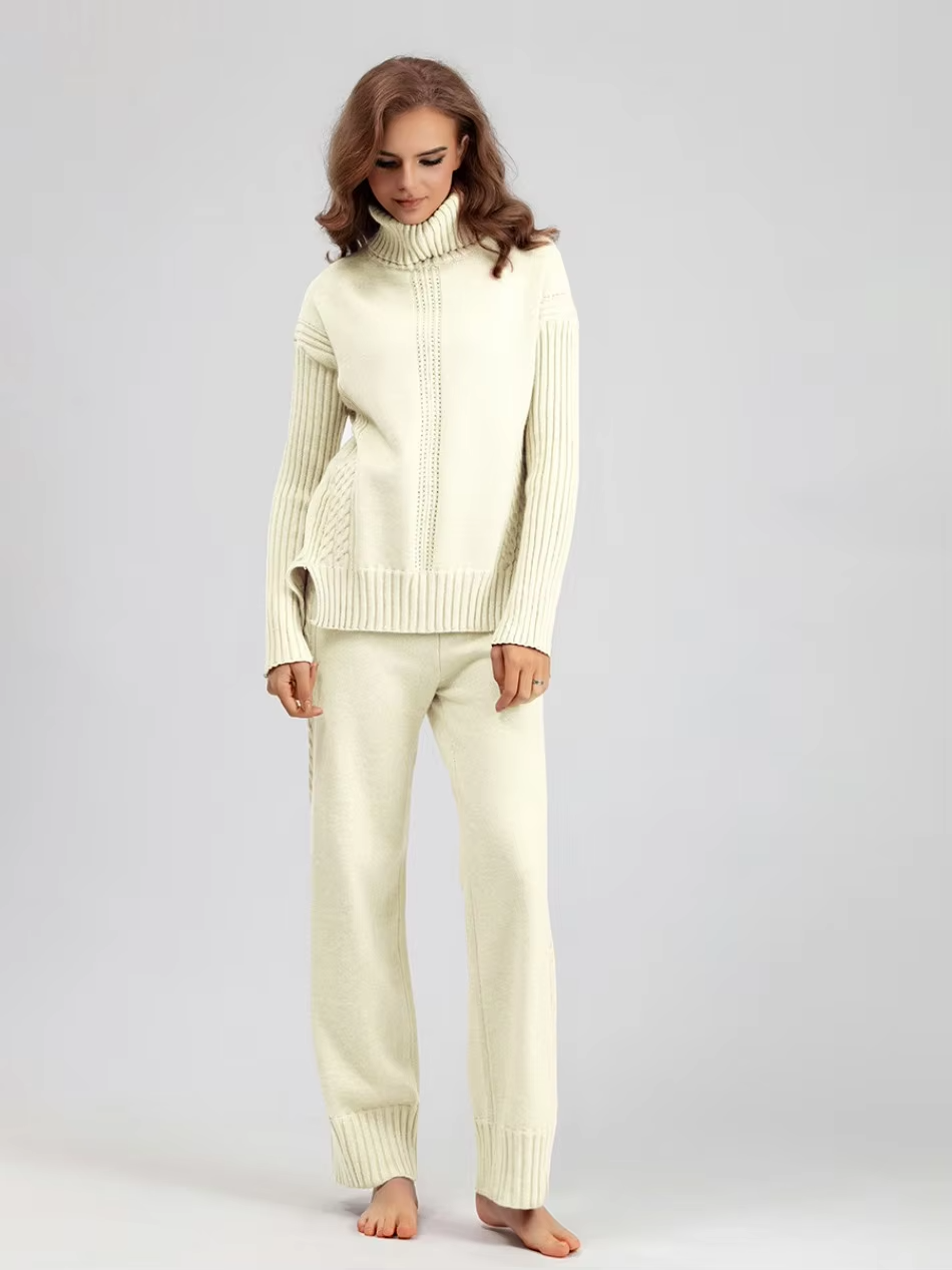 Illia - Stylish High-neck Pullover Sweater with Loose Pants Set