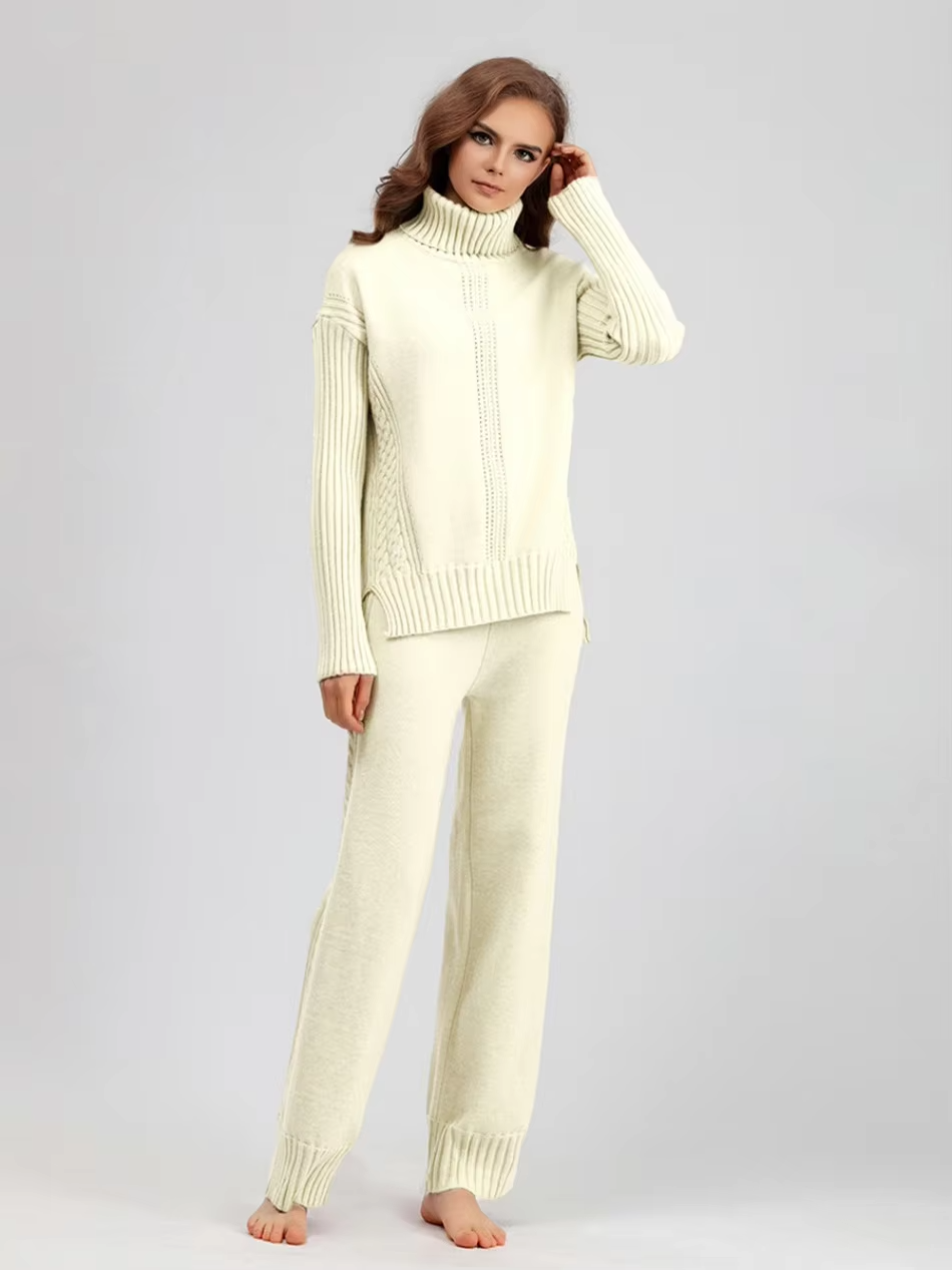 Illia - Stylish High-neck Pullover Sweater with Loose Pants Set