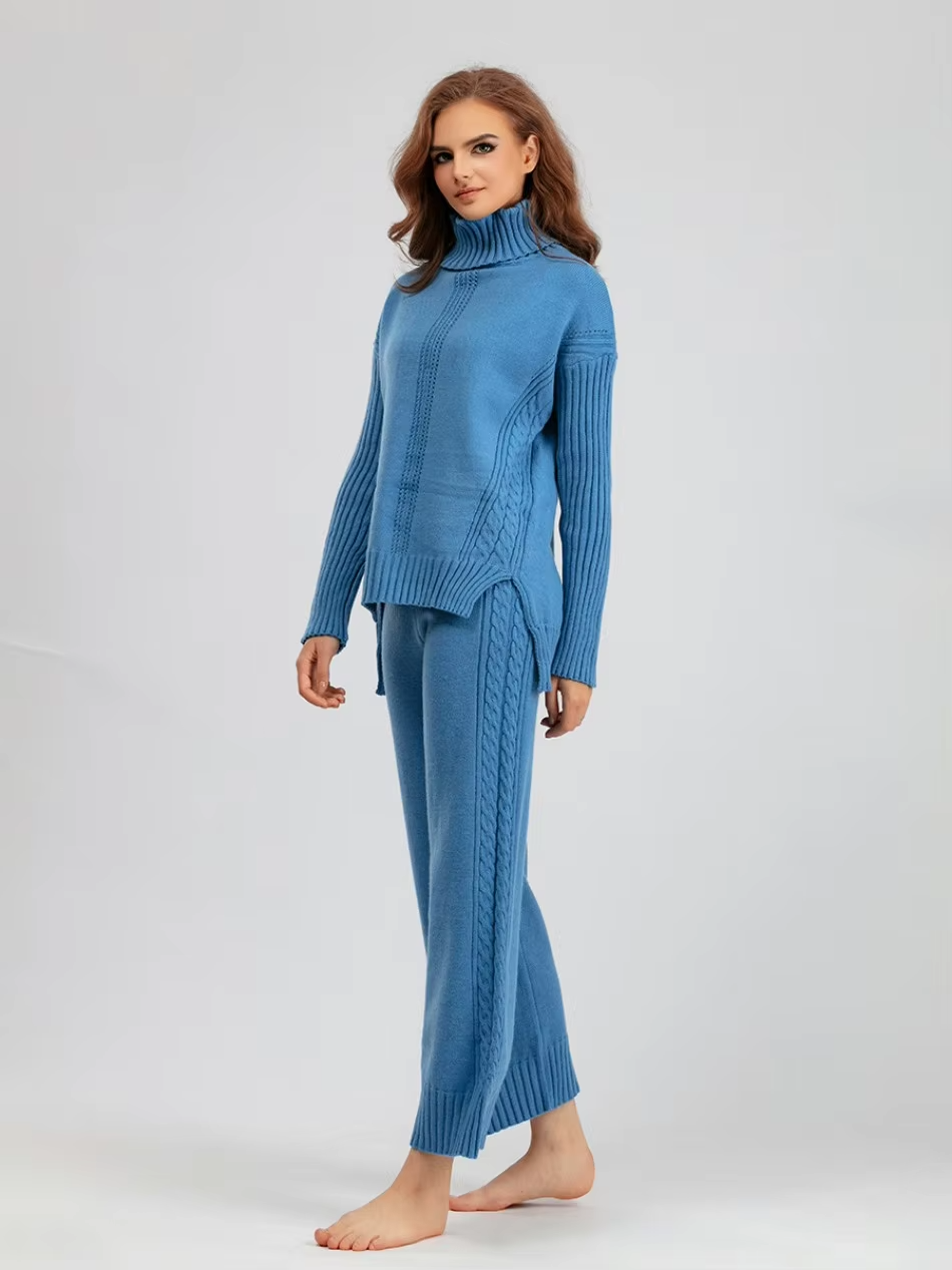 Illia - Stylish High-neck Pullover Sweater with Loose Pants Set