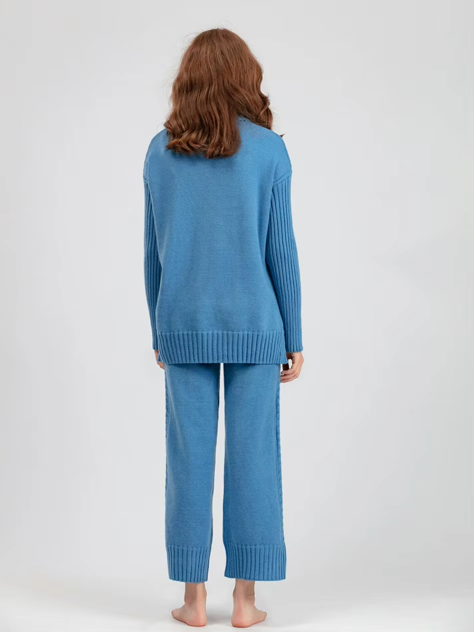 Illia - Stylish High-neck Pullover Sweater with Loose Pants Set