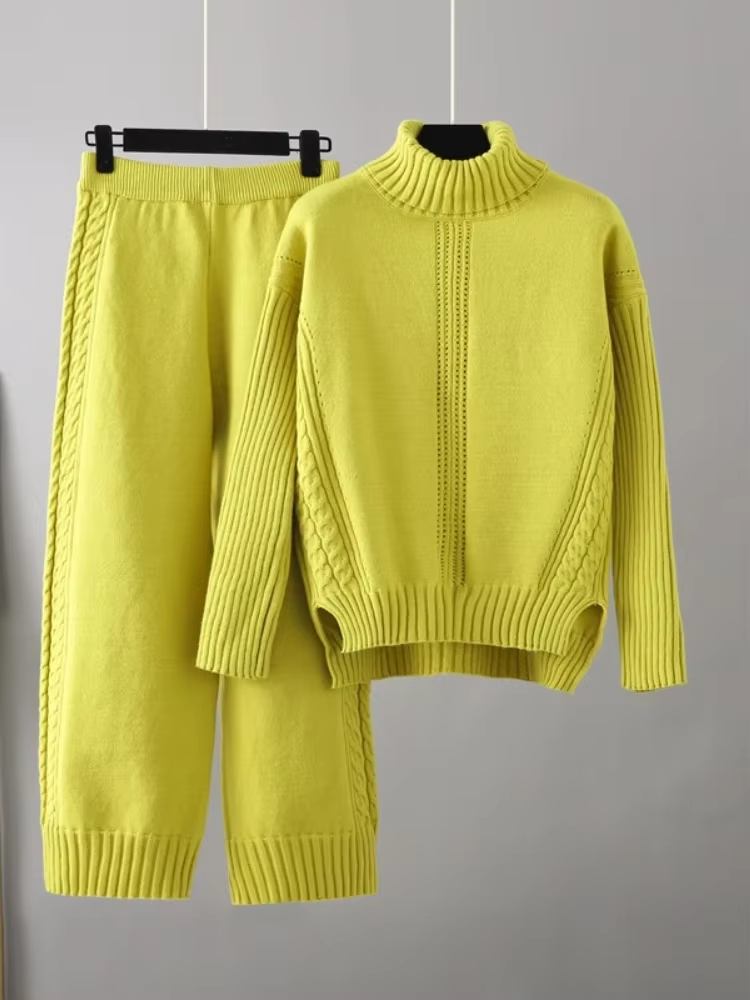 Illia - Stylish High-neck Pullover Sweater with Loose Pants Set