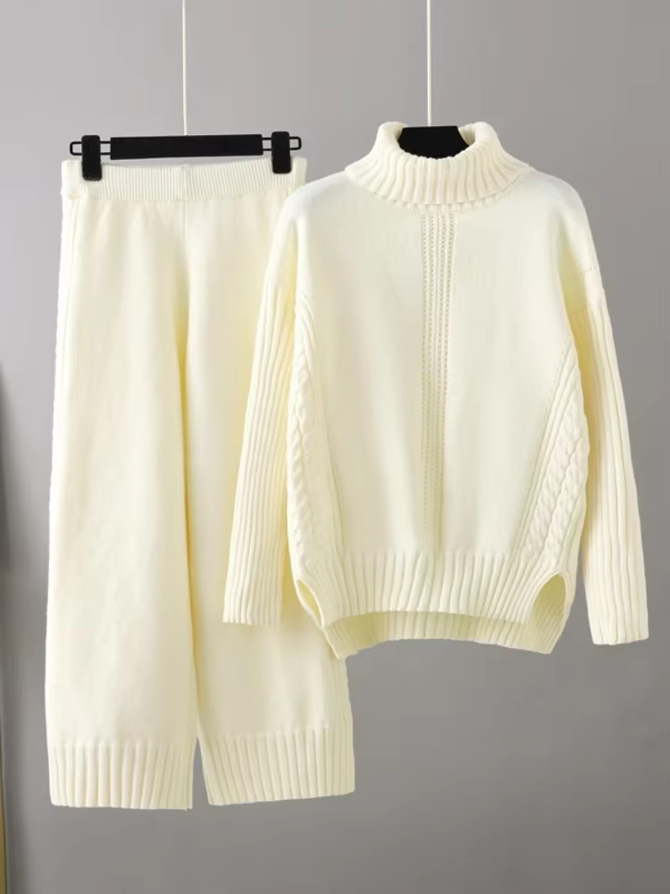 Illia - Stylish High-neck Pullover Sweater with Loose Pants Set