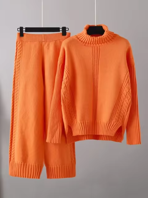 Illia - Stylish High-neck Pullover Sweater with Loose Pants Set