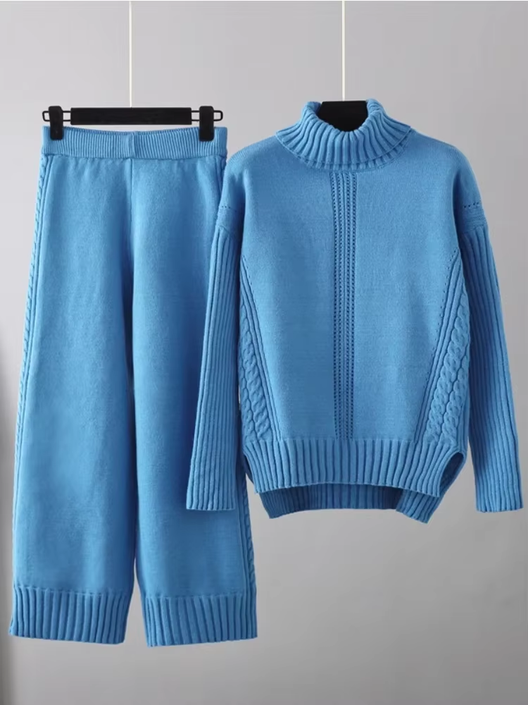 Illia - Stylish High-neck Pullover Sweater with Loose Pants Set