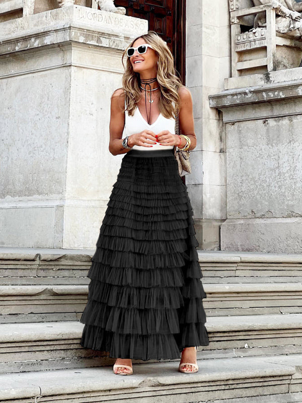 Layered Tulle Long Skirt